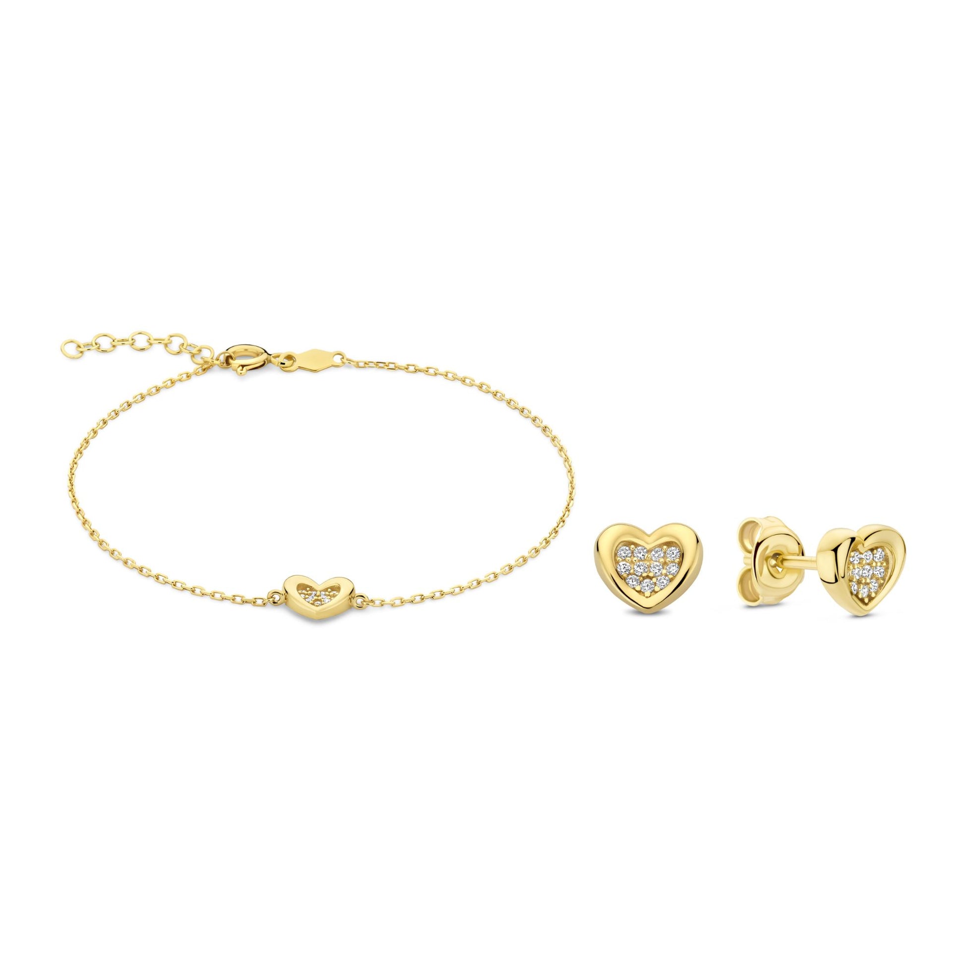 Regalo d'Amore 9 karat gold bracelet and ear studs gift set with heart - Beloro jewels