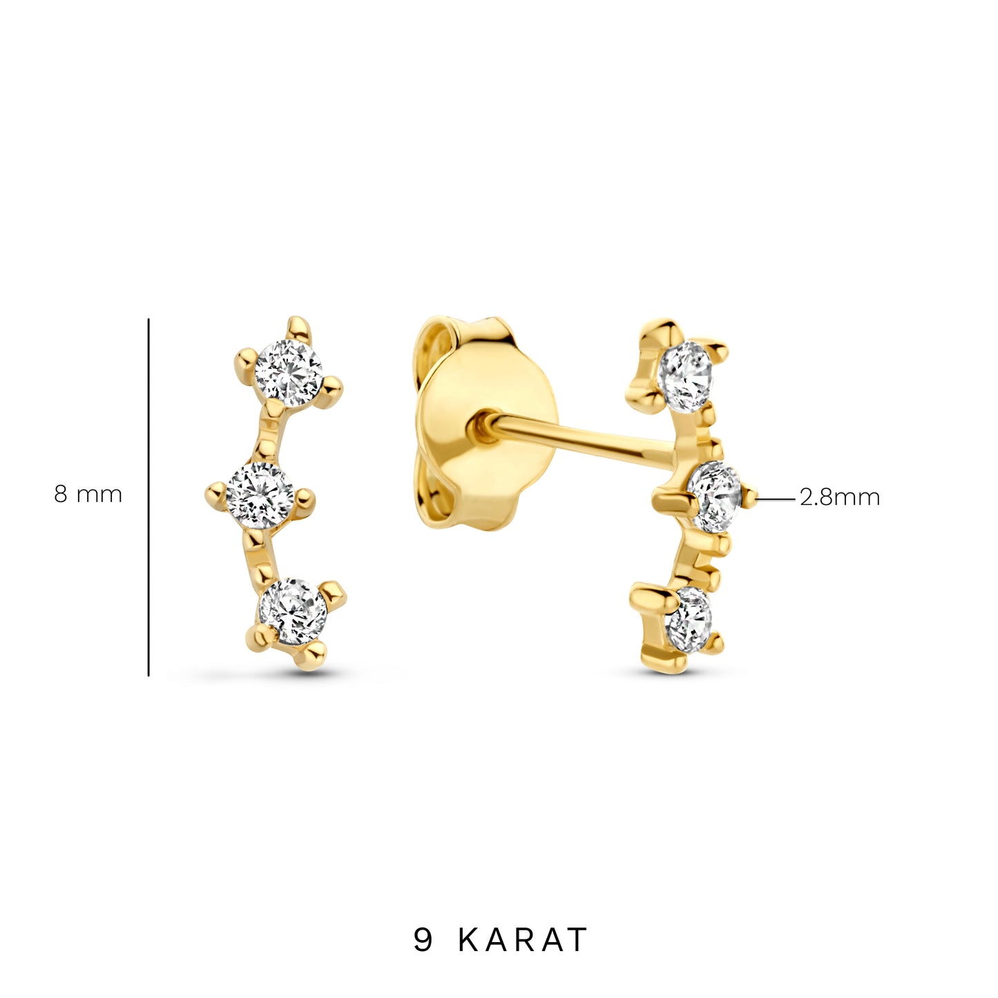 Monte Napoleone Mea 9 karat gold ear studs with zirconia stones - Beloro jewels