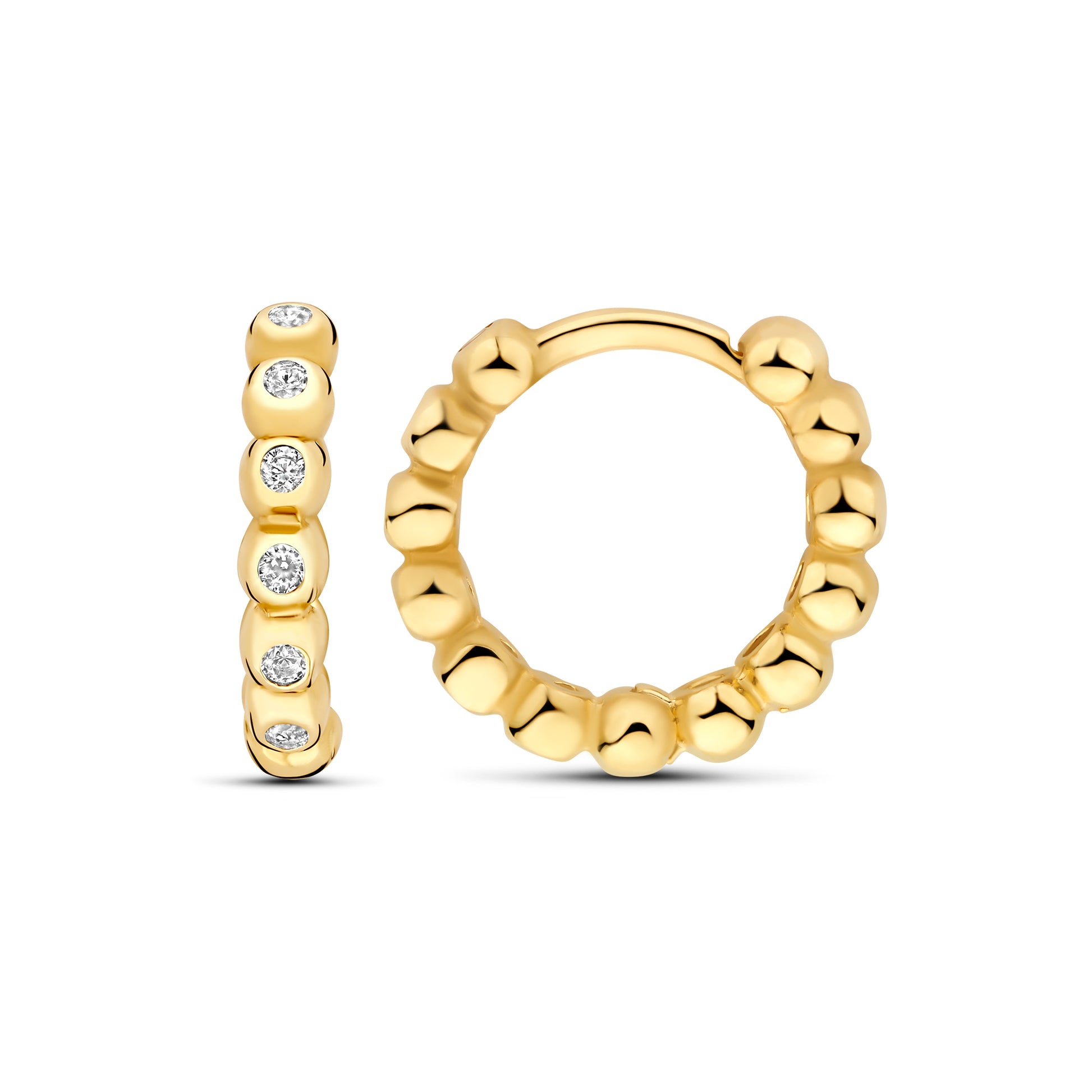 Monte Napoleone Elena 9 karat gold hoop earrings with zirconia stones (8,3 mm) - Beloro jewels