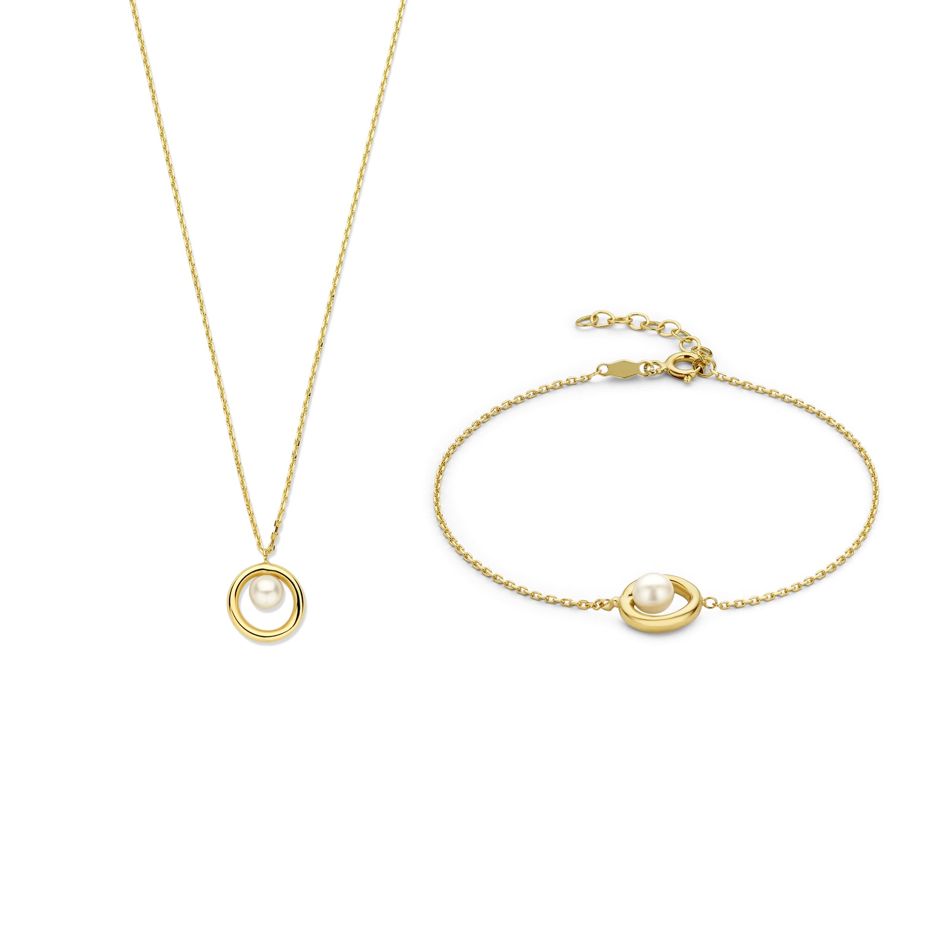 Regalo d'Amore 9 karat gold necklace and bracelet gift set with pearl - Beloro jewels