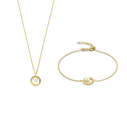 Regalo d'Amore 9 karat gold necklace and bracelet gift set with pearl - Beloro jewels