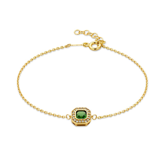 Monte Napoleone Sofia 9 karat gold bracelet with green zirconia stone - Beloro jewels