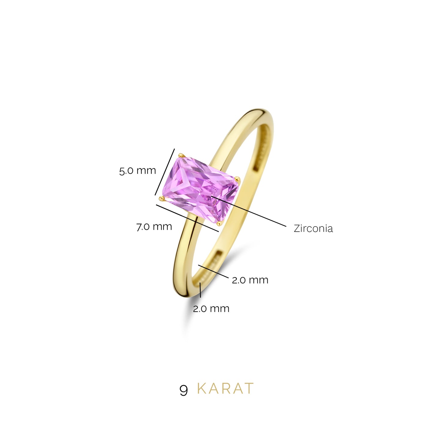 La Milano Colori Sienna 9 karat gold ring with pink zirconia stone - Beloro jewels