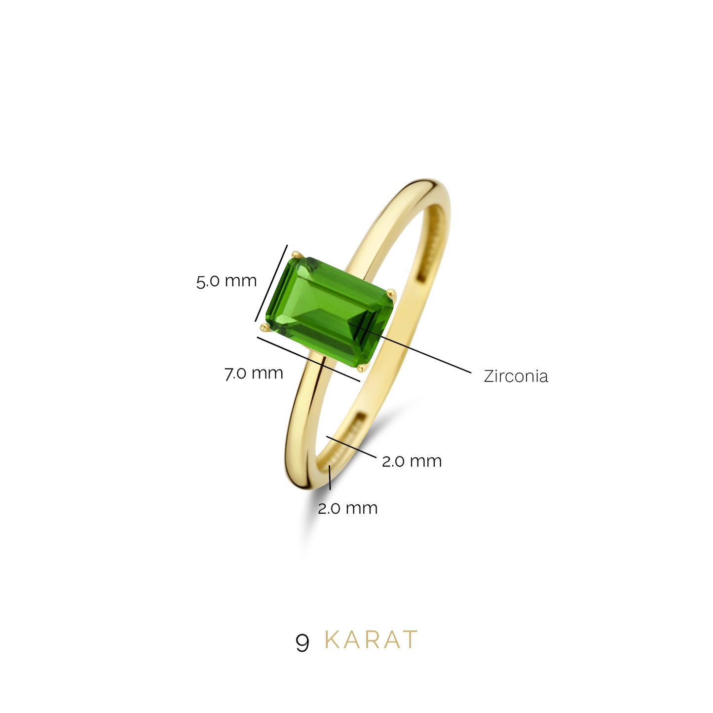 La Milano Colori Verdi 9 karat gold ring with green zirconia stone - Beloro jewels