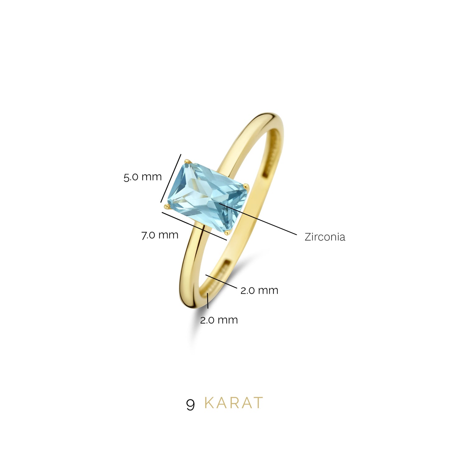 La Milano Colori Aurora 9 karat gold ring with blue zirconia stone - Beloro jewels