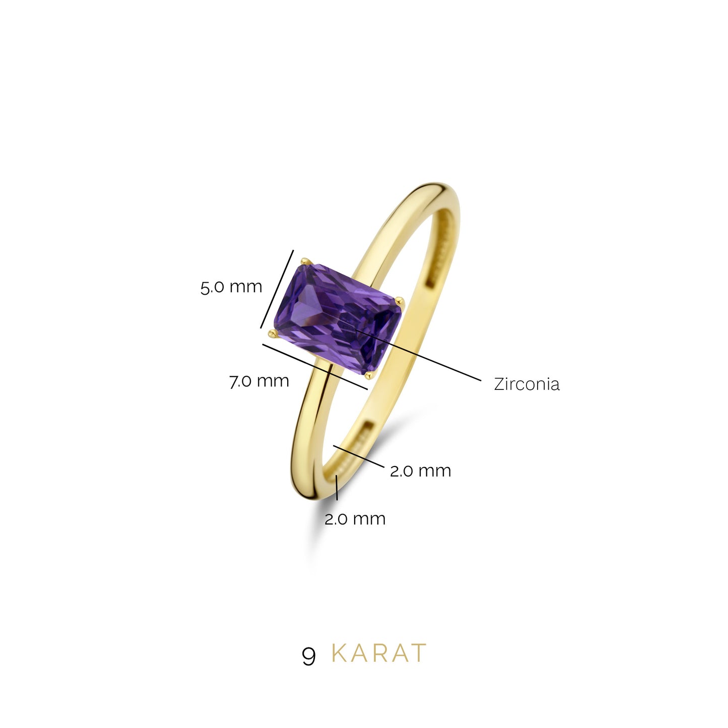 La Milano Colori Porphyra 9 karat gold ring with purple zirconia stone - Beloro jewels