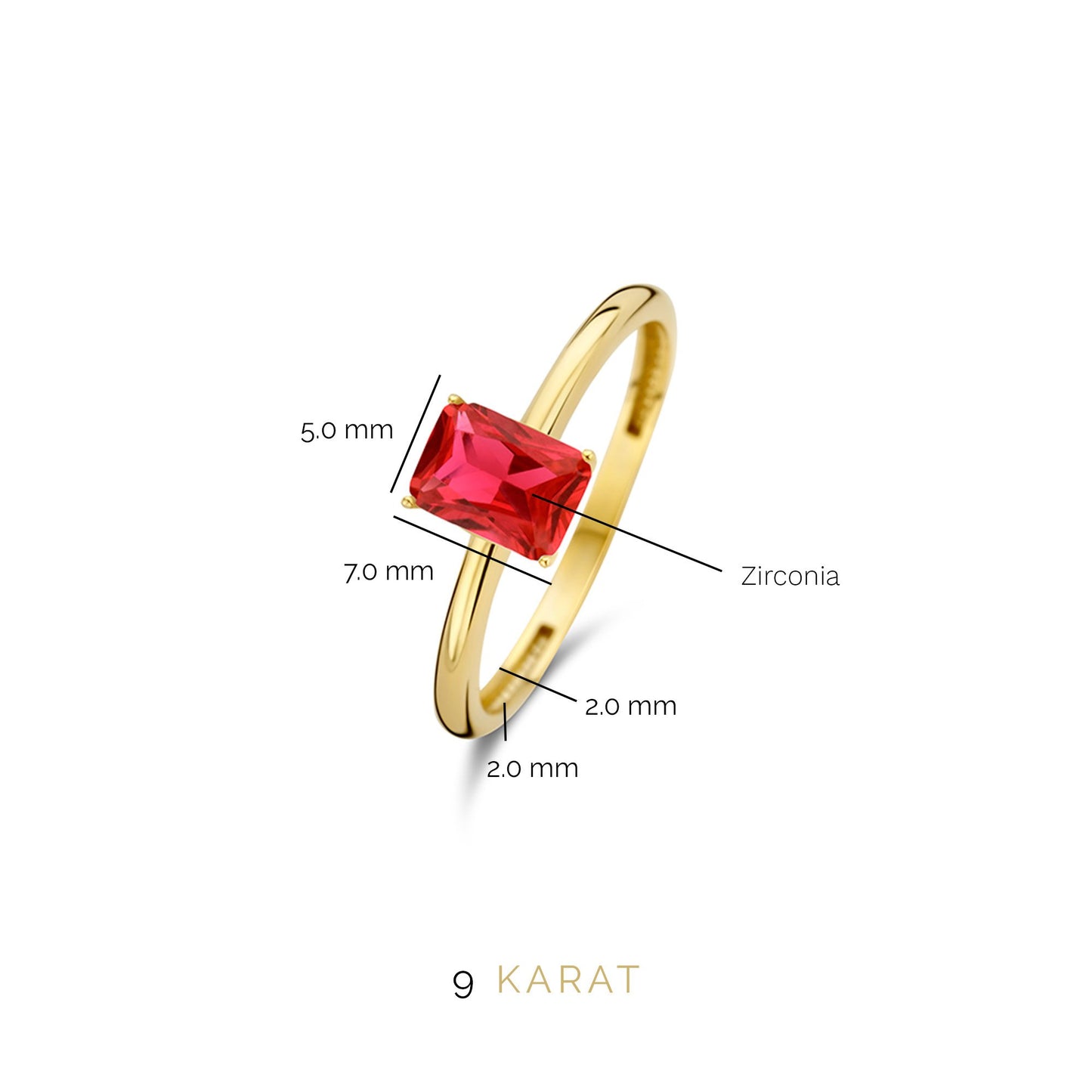 La Milano Colori Rosetta 9 karat gold ring with red zirconia