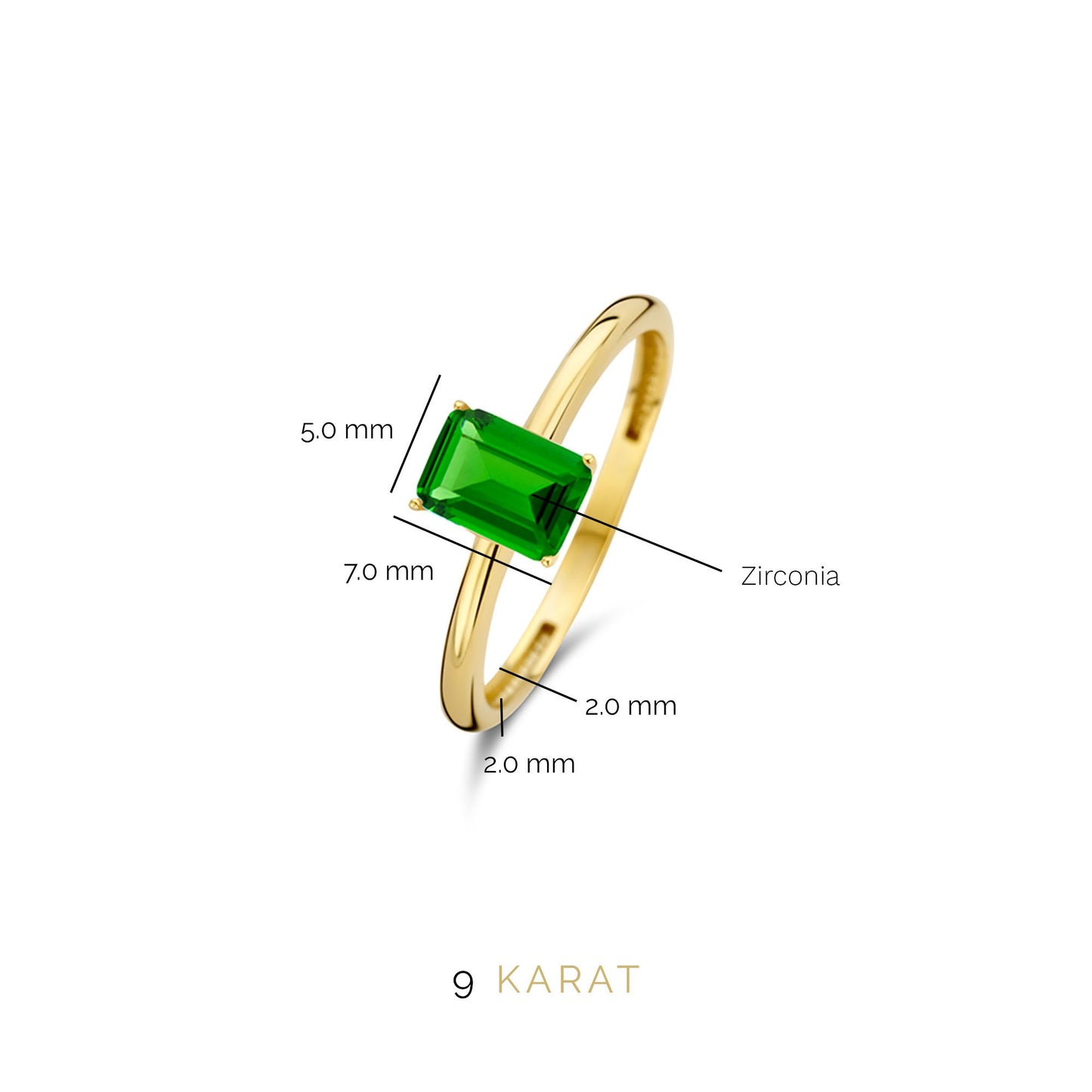 La Milano Colori Verdi 9 karat gold ring with green zirconia - Beloro jewels