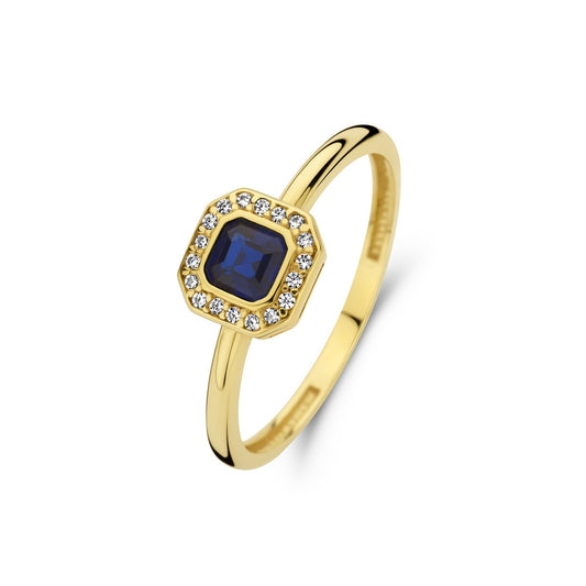 Monte Napoleone Sofia 9 karat gold ring with blue zirconia stone - Beloro jewels