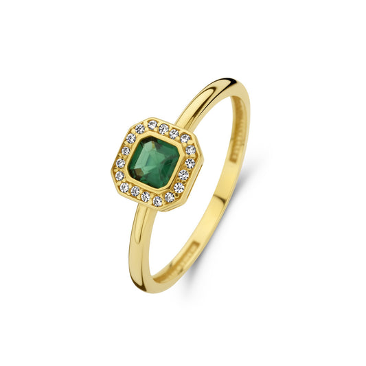 Monte Napoleone Sofia 9 karat gold ring with green zirconia stone - Beloro jewels