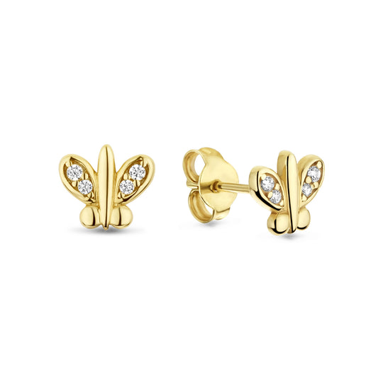 Della Spiga Farfalla orecchini a bottone in oro 9 carati con zirconia