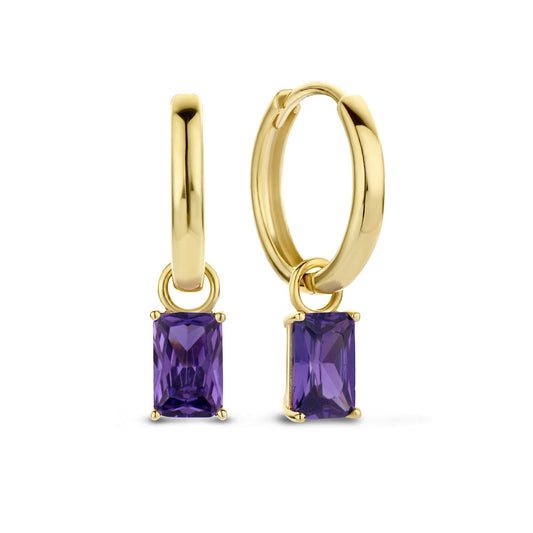 La Milano Colori Porphyra 9 karat gold hoop earrings with purple zirconia