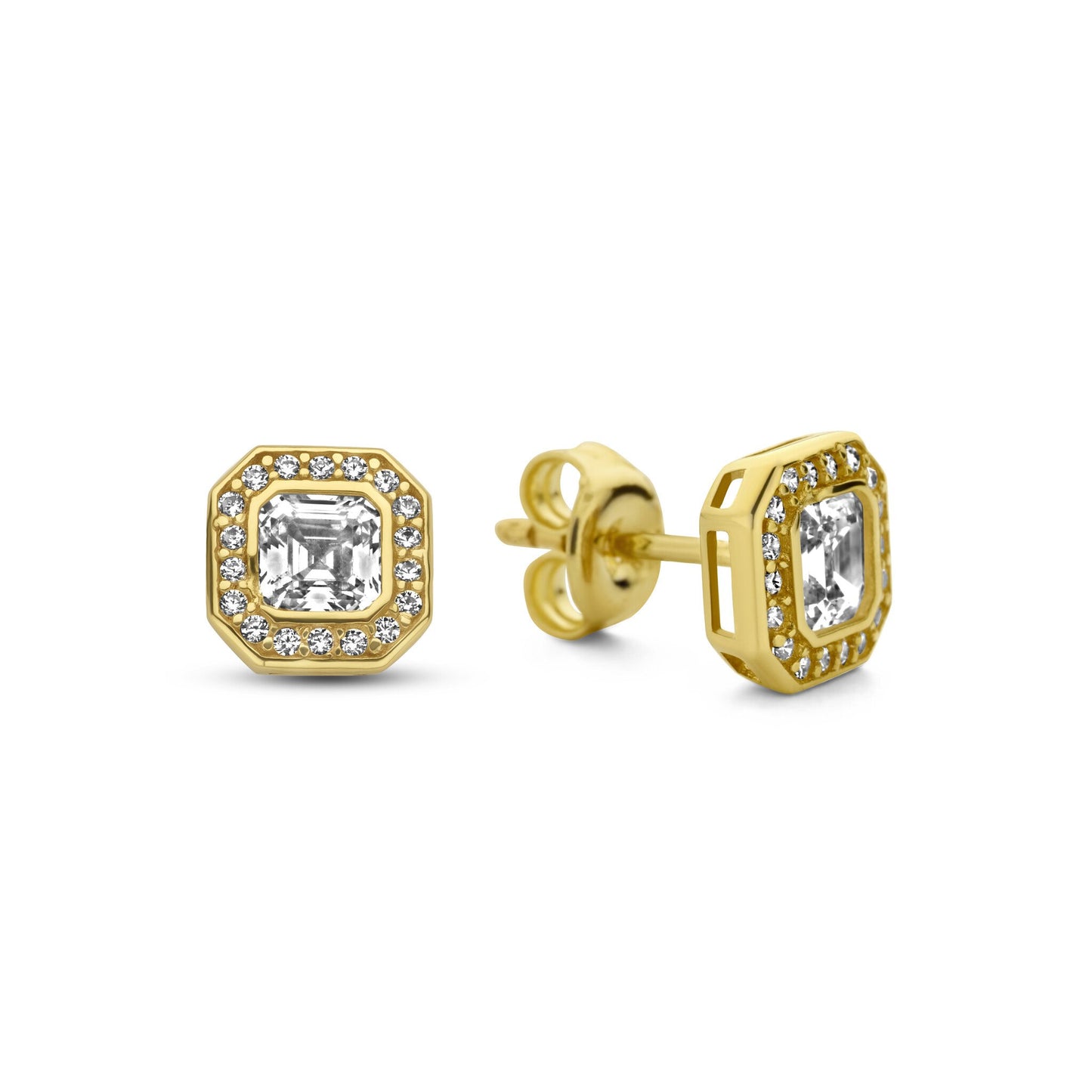 Monte Nopoleone Sofia 9 karat gold ear studs with white zirconia stone - Beloro jewels