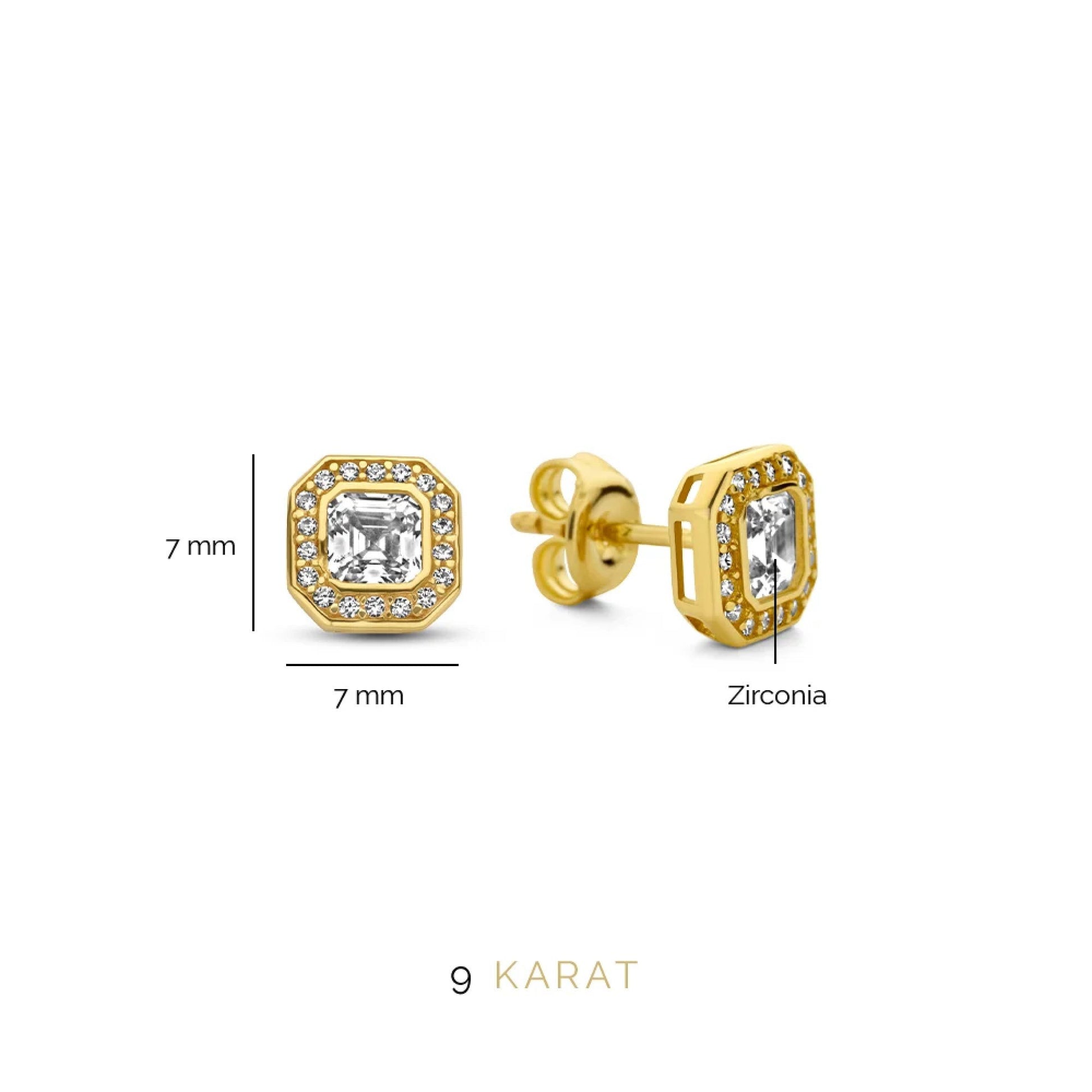 Monte Nopoleone Sofia 9 karat gold ear studs with white zirconia stone - Beloro jewels