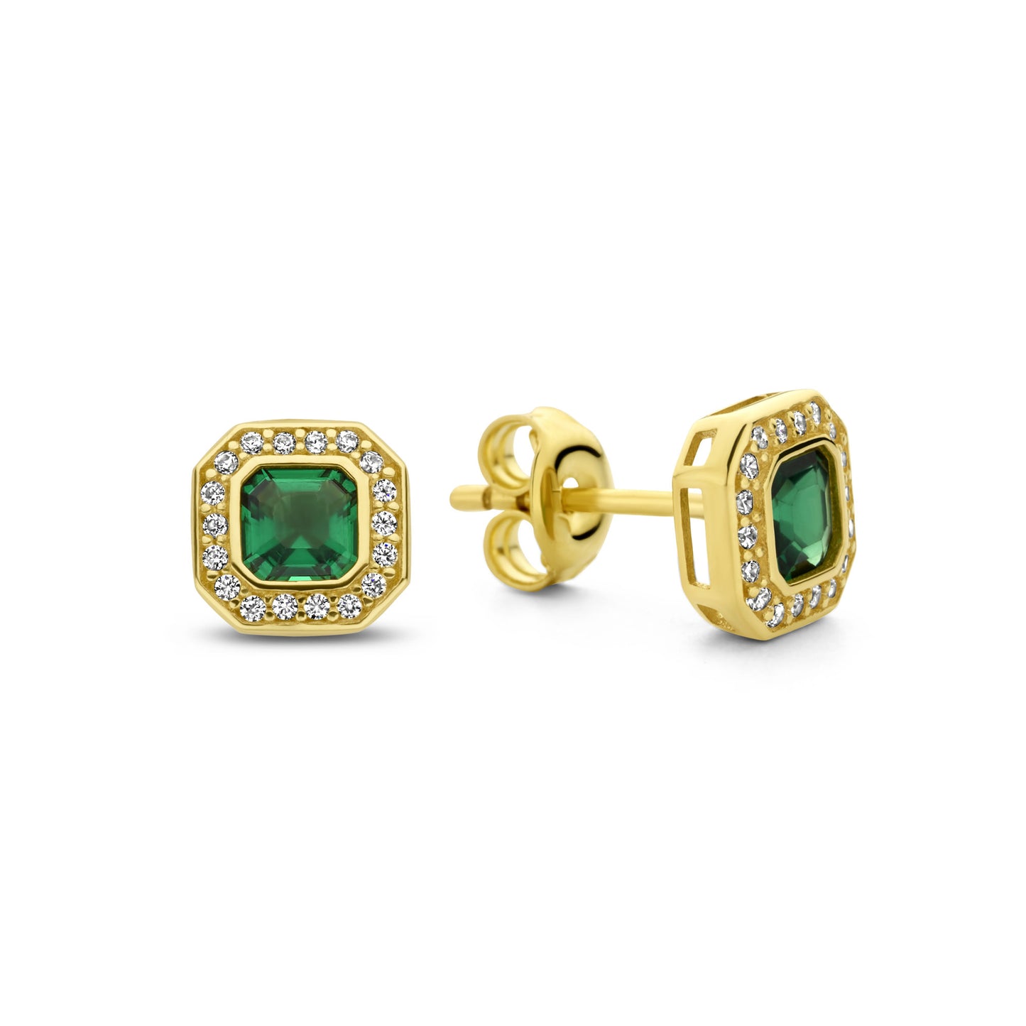 Monte Nopoleone Sofia 9 karat gold ear studs with green zirconia stone - Beloro jewels