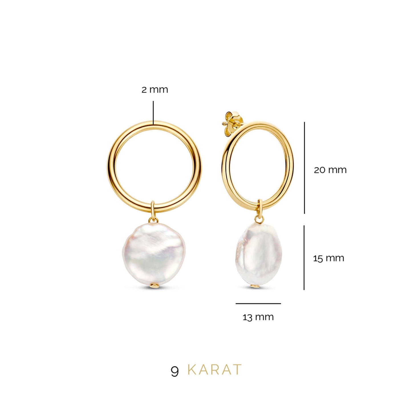 Monte Napoleone Alcinia 9 karat gold ear studs with freshwater pearl - Beloro jewels