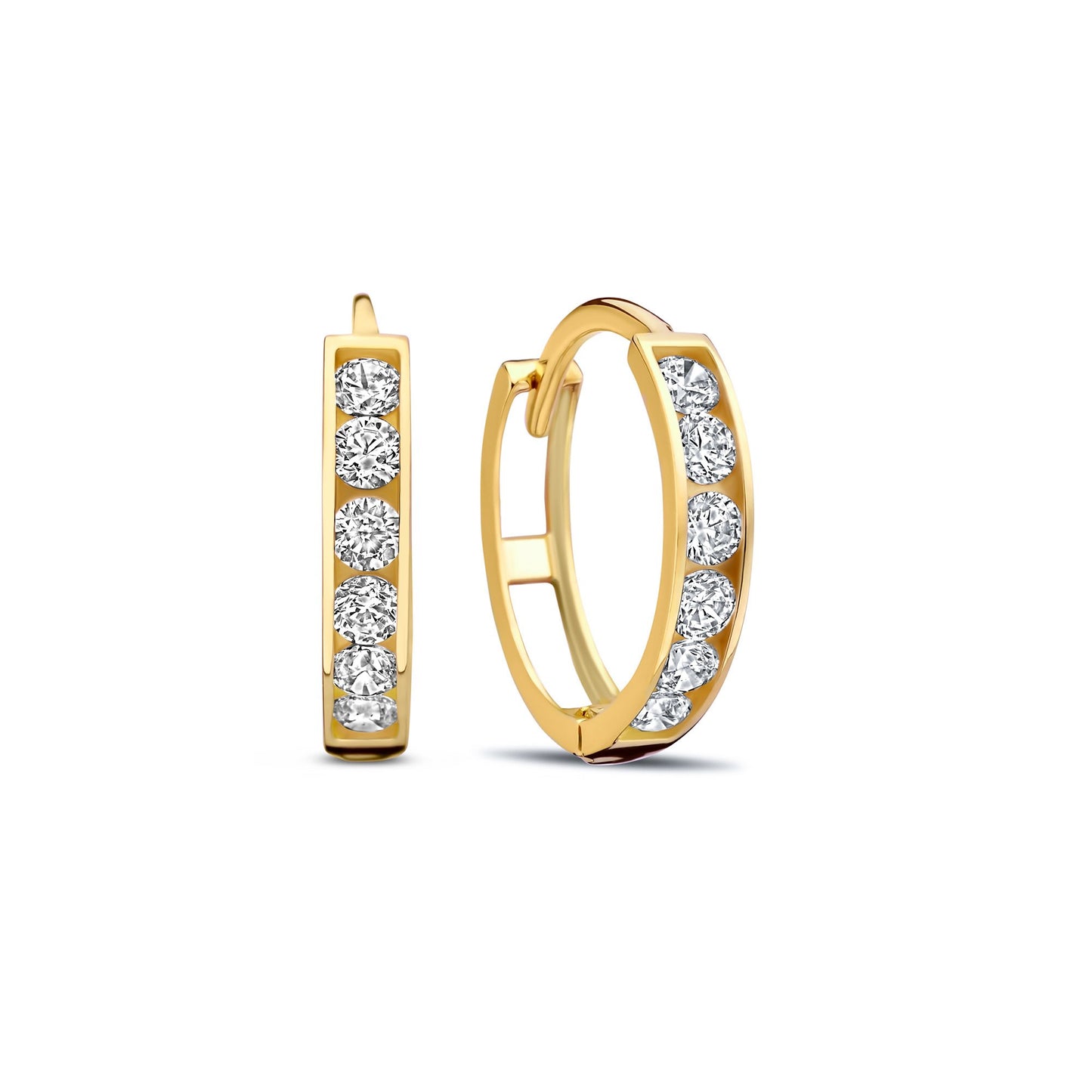 Monte Napoleone Stella 9 karat gold hoop earrings with zirconia stones (9 mm) - Beloro jewels