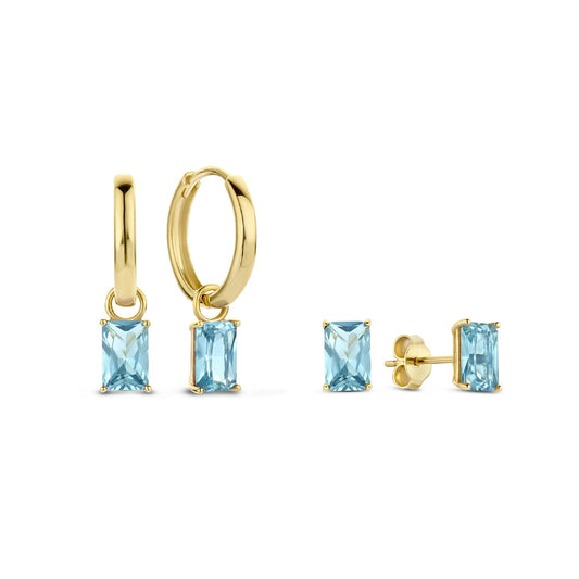 Regalo d'Amore paire de boucles d'oreilles en or 9 carats avec pierres de zircon bleu