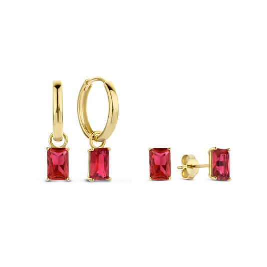 Regalo d'Amore paire de boucles d'oreilles en or 9 carats avec pierres de zircon rouge