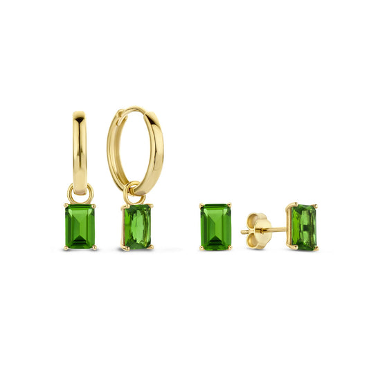 Regalo d'Amore 9 karaat oorbellen set met groene zirkonia steentjes