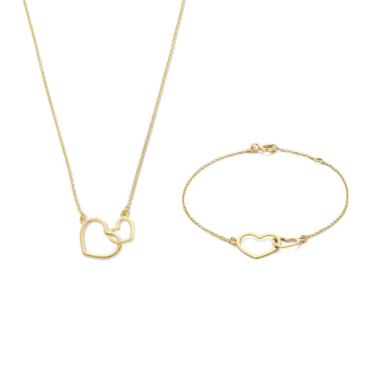 Regalo d'Amore coffret cadeau collier et bracelet en or 9 carats avec cœurs