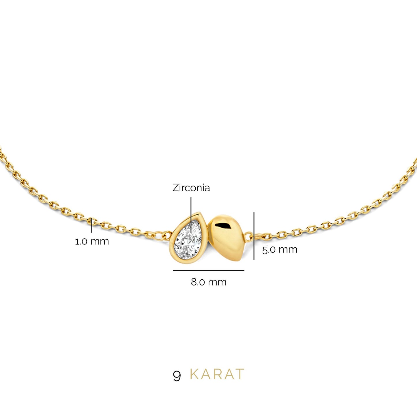 Regalo d'Amore 9 karat gold necklace and bracelet gift set with zirconia stones